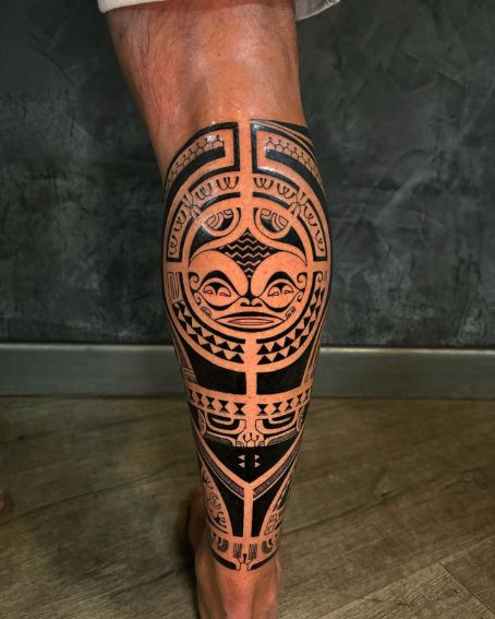 Polynesian Tattoo on Back of The Leg
