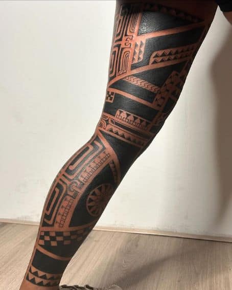 Polynesian Tattoo on Inside of The Leg