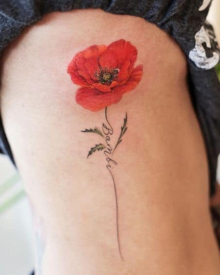 Poppy Flower Tattoo on Ribs