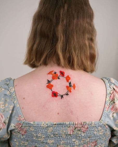 Poppy Wreath Tattoo on Back