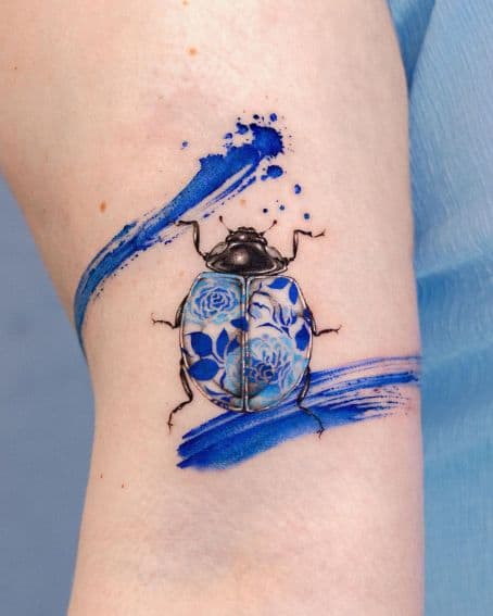 Porcelain-Patterned Beetle Tattoo Art