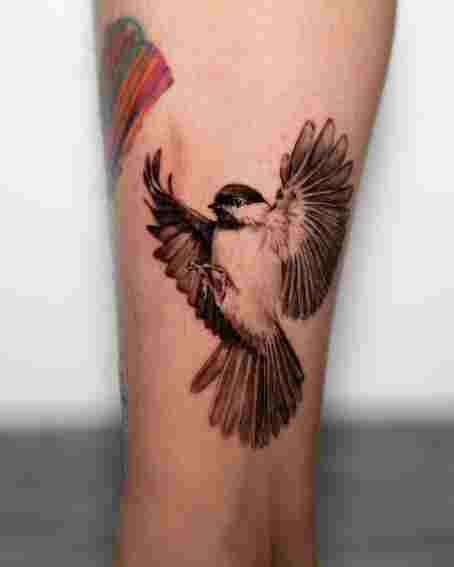 Pretty Chickadee Tattoo with Open Wings
