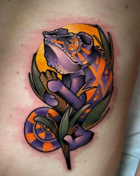 Purple Grumpy Chameleon Tattoo Art