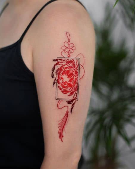 Red Framed Chrysanthemum Tattoo Art