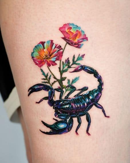 Scorpion and Poppy Flower Tattoo