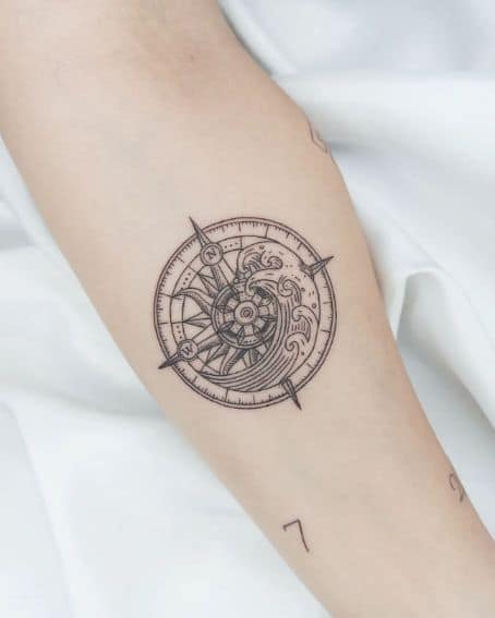 Sea Waves Compass Tattoo Art