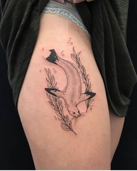 Seal Tattoo on Thigh