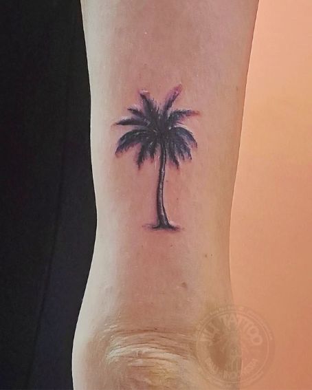 Shaded Palm Tree Tattoo on the Elbow