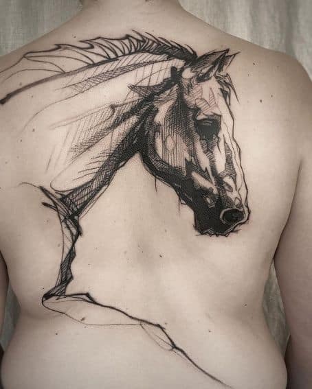 Sharp-Outlined Horse Tattoo Design