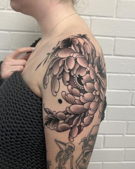 Shoulder Chrysanthemum Tattoo Design