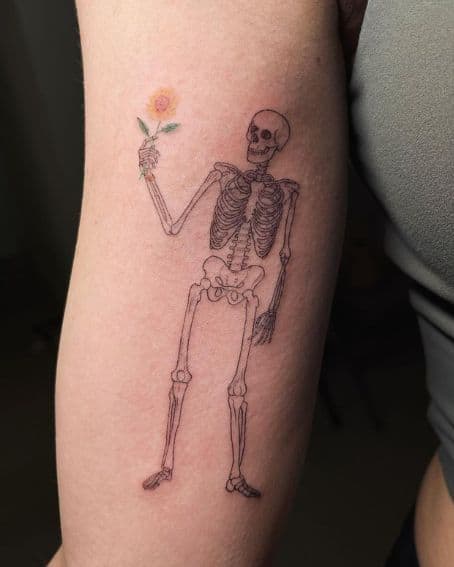 Skeleton Tattoo with Flower