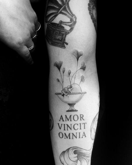 Skull and Ginkgo Leaf Tattoo