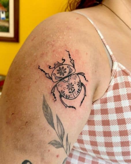 Small Beetle Tattoo on Side Shoulder