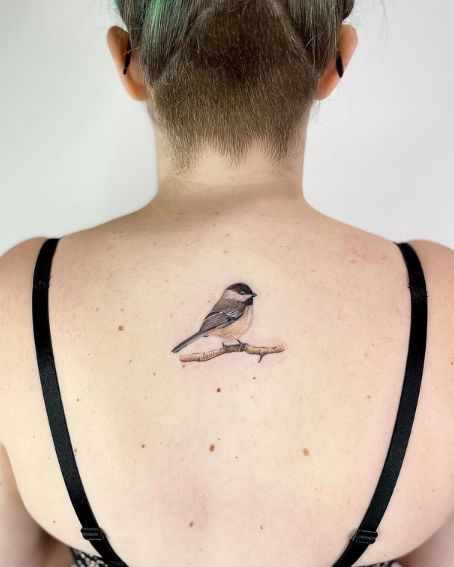 Small Chickadee Tattoo on Back