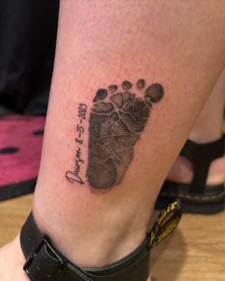 Small Footprint Tattoo with Birthdate