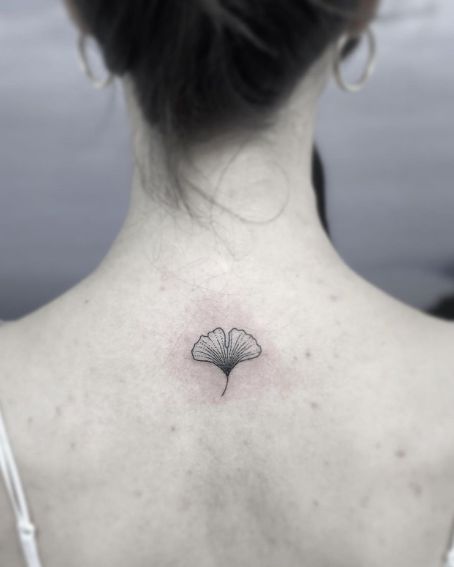Small Ginkgo Leaf Tattoo on Back