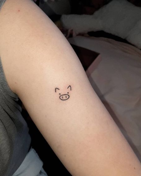 Small Line Work Piggy Tattoo