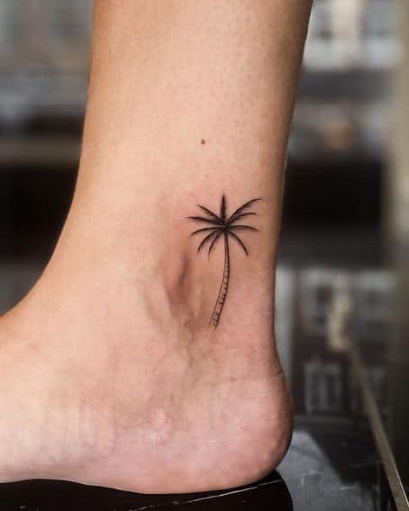 Small Palm Tree Ankle Tattoo