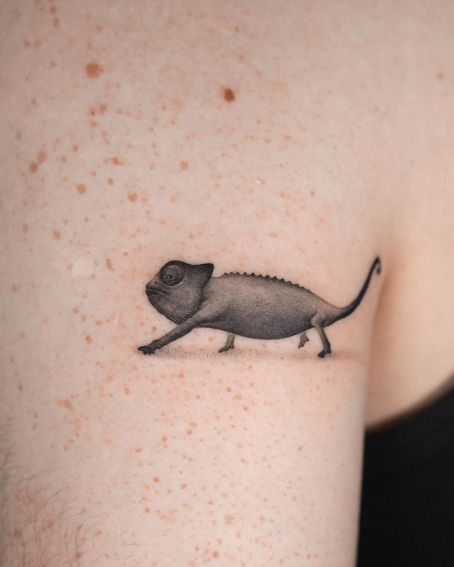 Small Walking Chameleon Tattoo Design