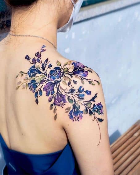 Summer Freesia Flower Tattoo on Shoulder