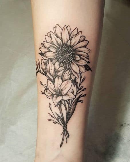 Sunflower and Freesia Tattoo Design