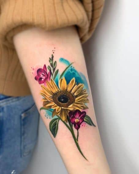 Sunflower and Freesias Tattoo