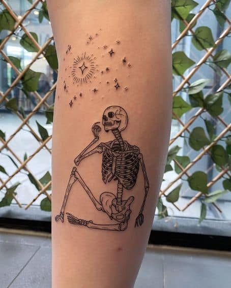 Super Fun Custom Star-Gazing Skeleton Tattoo