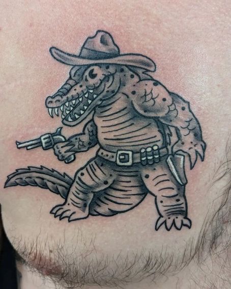 Super Fun Gun Slinging Gator Tattoo