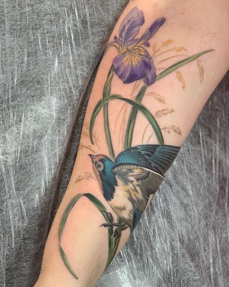Swallow and Iris Tattoo Design