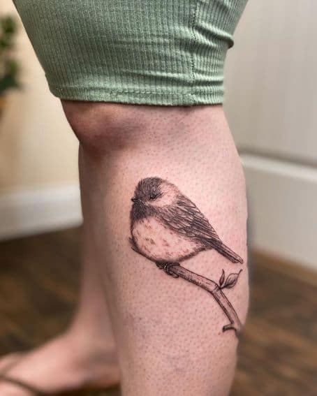 Sweet Chickadee Tattoo on Leg