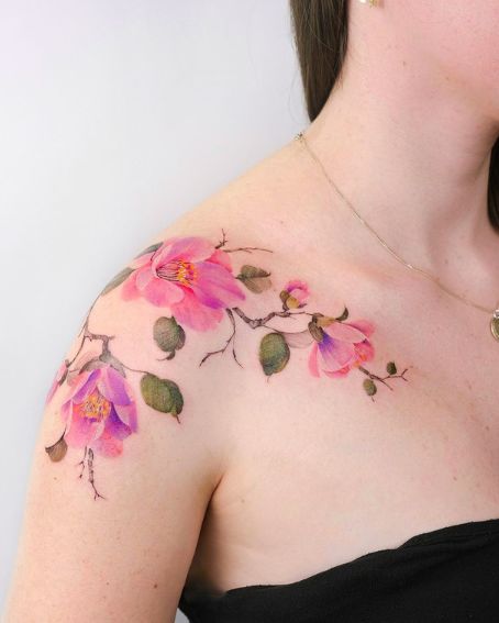 Sweet Magnolias Flower Shoulder Tattoo