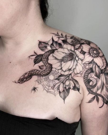 Tea Garden Floral Shoulder Tattoo