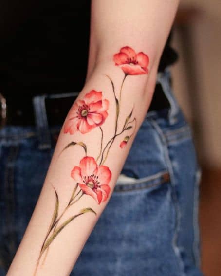 Three Red Poppy Flower Tattoo Designs