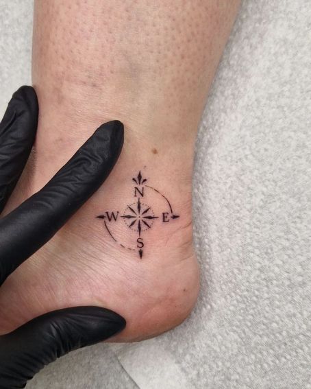 Tiny Little Compass Tattoo on Ankle