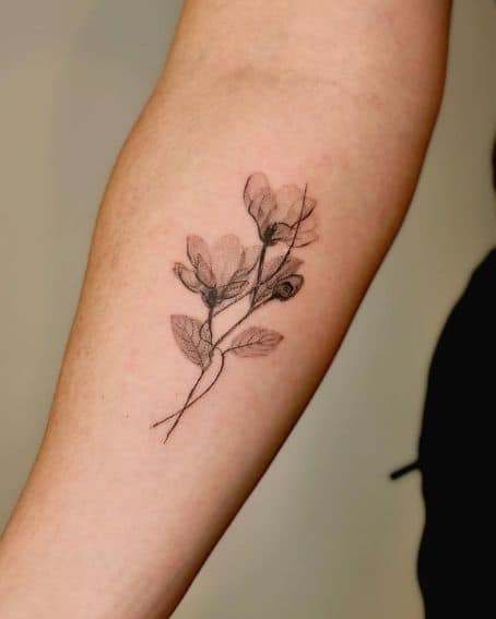 Tiny X-Ray Magnolia Tattoo Design