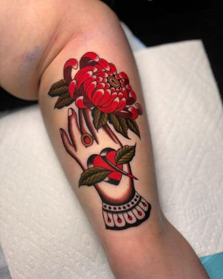 Traditional Chrysanthemum Tattoo on Arm