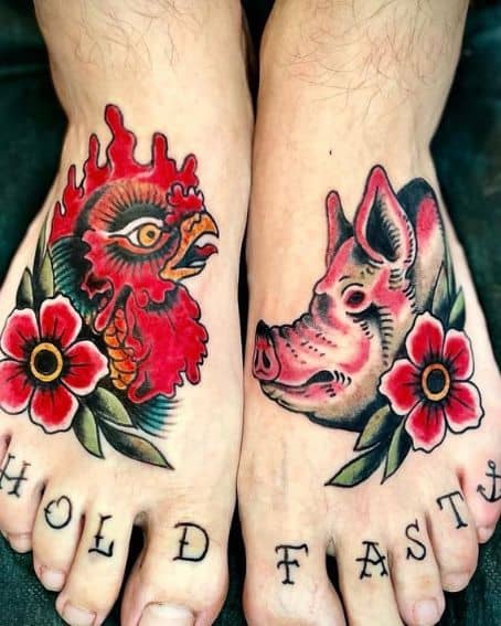 Traditional Pig Tattoo Design on Foot