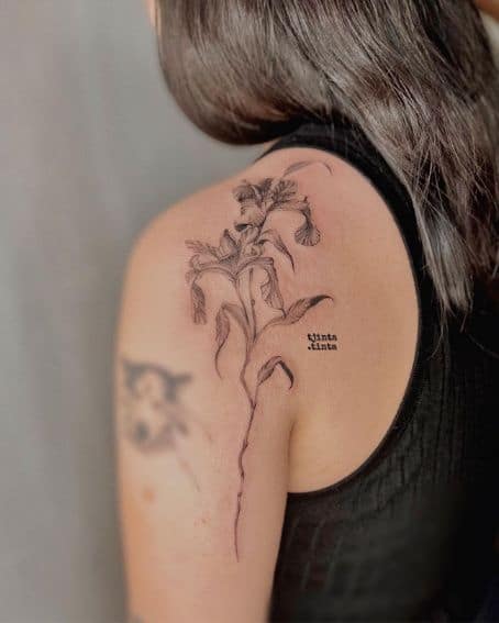 Twin Iris Tattoo on Back Shoulder