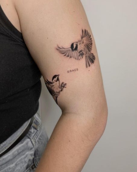 Two Chickadees Tattoo on Arm