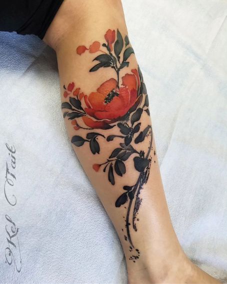 Watercolor Floral Poppy Flower Tattoo