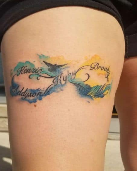 Watercolor Infinity Tattoo on Thigh