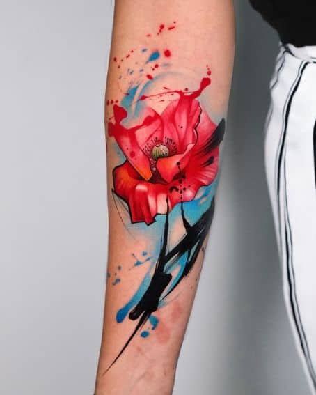 Watercolor Poppy Flower Tattoo Art