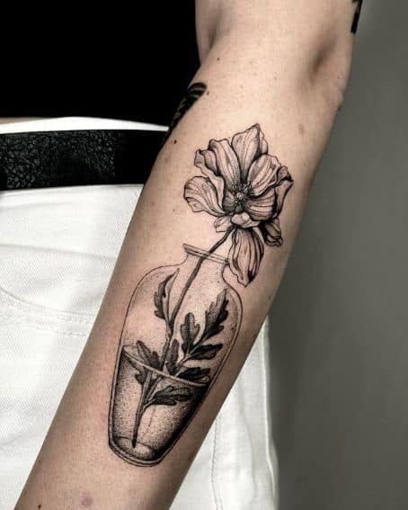 White Poppy Vase Tattoo Design