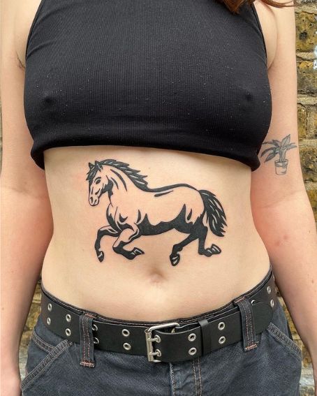 Wild Horse Tattoo on The Stomach