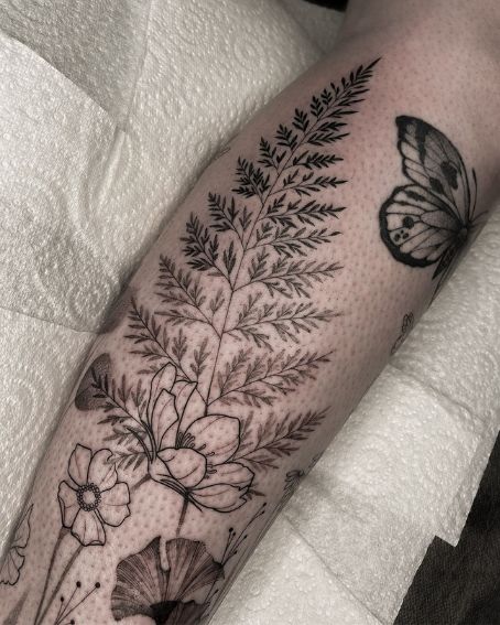 Wildflower Leg Piece Tattoo