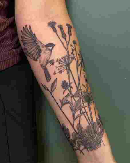 Wildflowers and Chickadee Tattoo