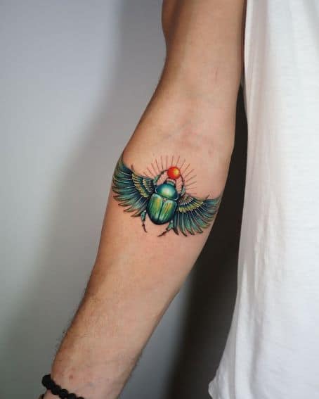 Winged Scarab Beetle Tattoo