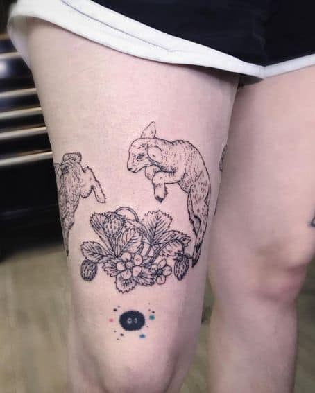 Wrap Around Lil Dancing Lambs and Strawberries Tattoo